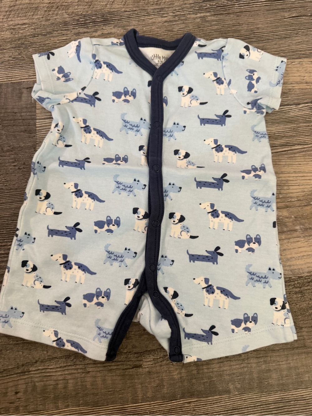 Little Me Puppy Print Short Sleeve Romper 6 Months Blue One Piece Summer Dog